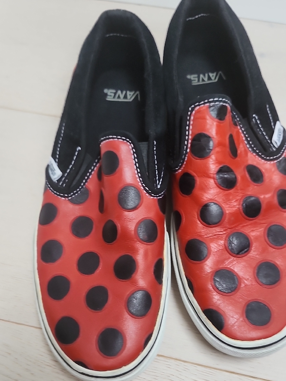 Vans Rare Red  Lady Bug Slip-On  Leather Sneakers